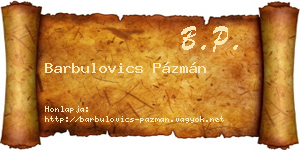 Barbulovics Pázmán névjegykártya