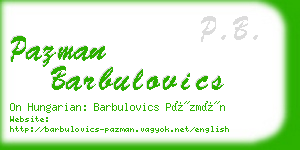 pazman barbulovics business card